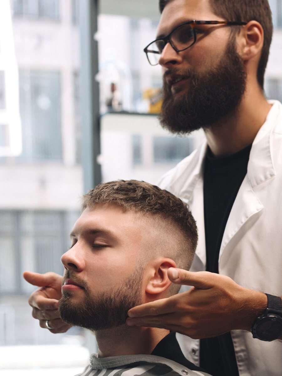 Beard shaping in progress