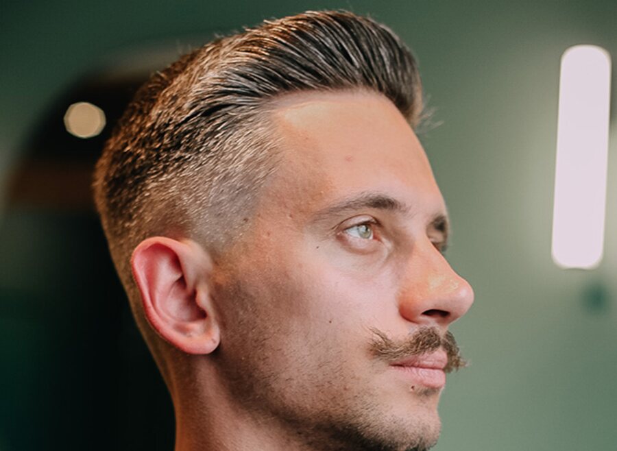 Finished pompadour with a skin fade