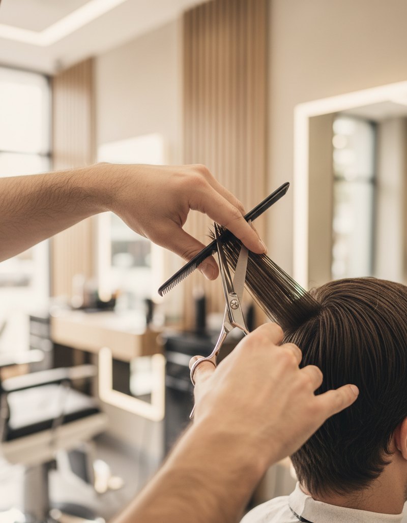 Barber giving a client a haircut